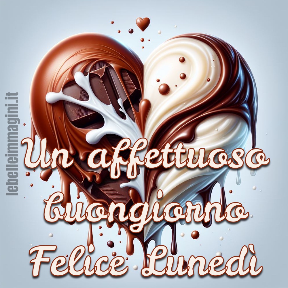 buongiorno buon lunedì con cuore metà cioccolato e metà latte